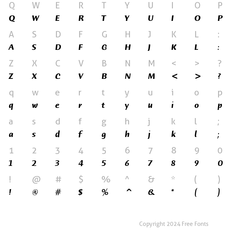 Character Map of HumanaSansITC BoldItalic