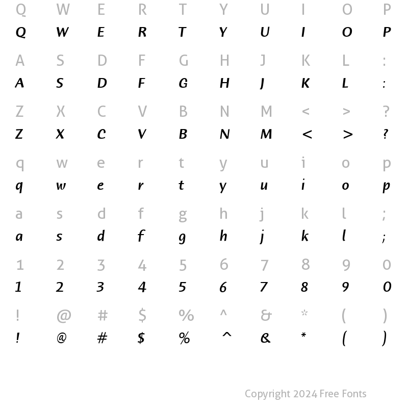 Character Map of HumanaSansITC-Medium MediumItalic