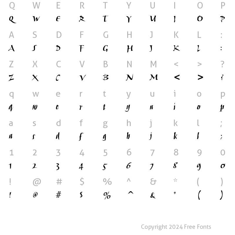 Character Map of HumanaScriptITC BoldItalic