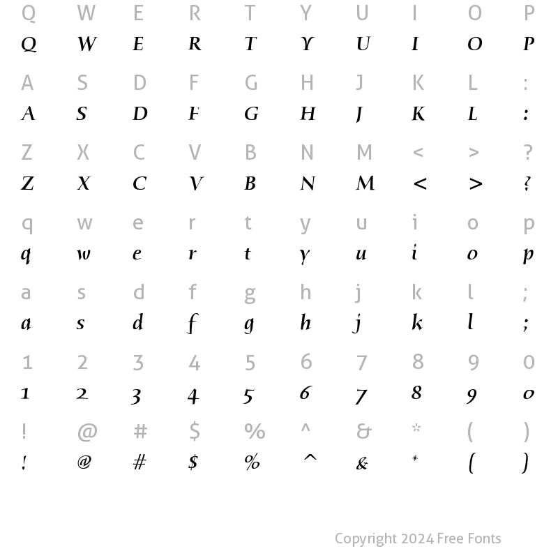 Character Map of HumanaSerifITC-Medium MediumItalic