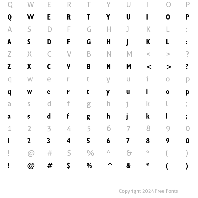 Character Map of Humanist 521 Condensed Bold