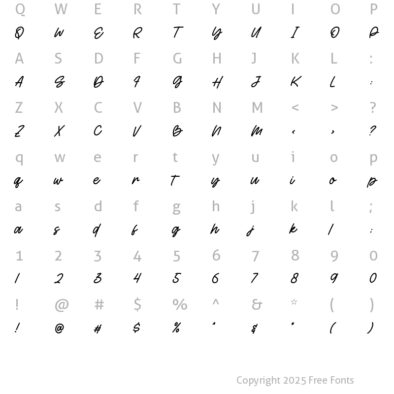 Character Map of Humming Italic