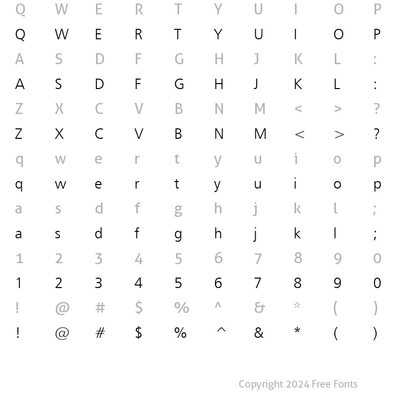 Character Map of Humnst777 Lt BT Light