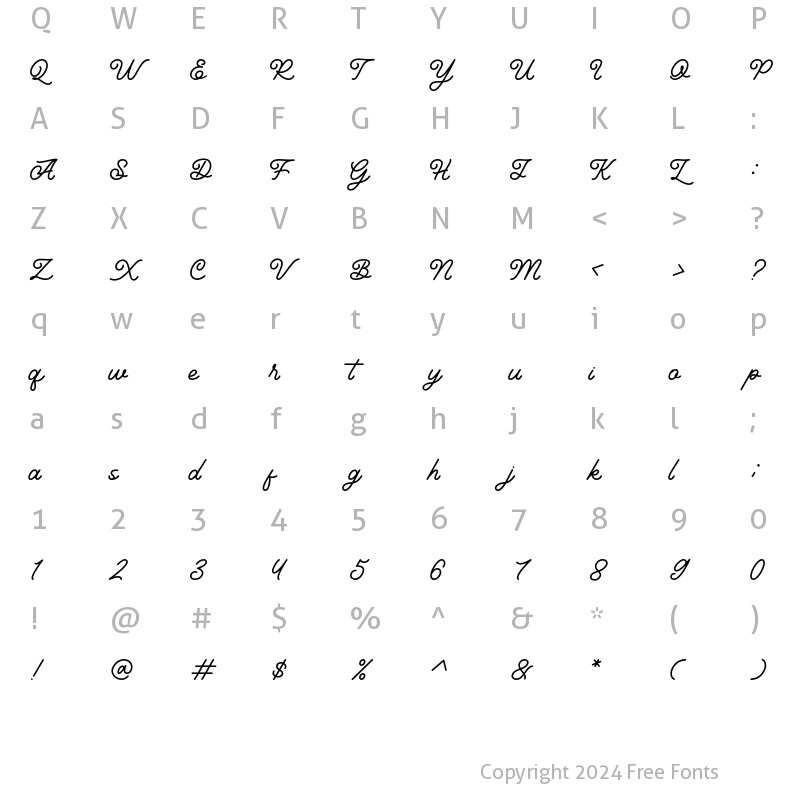 Character Map of Hunting Script Regular