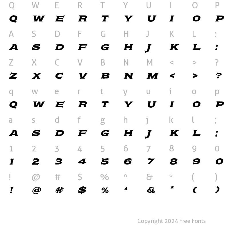 Character Map of Hurscol Slanted