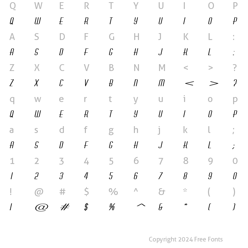 Character Map of Hustle Extended BoldItalic