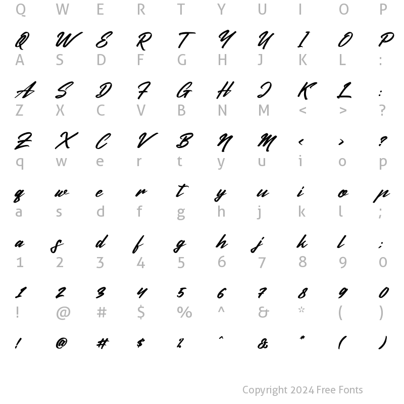 Character Map of Huttan Cerote Italic