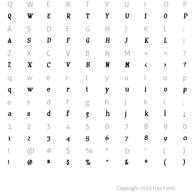 Character Map of Huxtable Regular