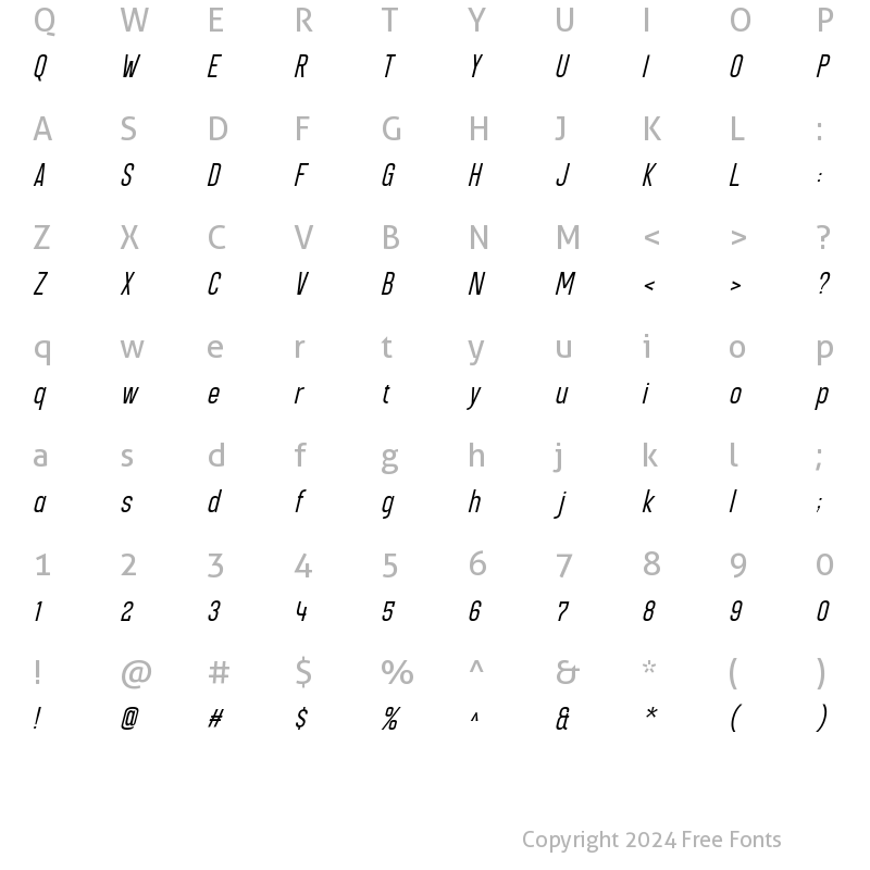 Character Map of Hyang Sans Italic