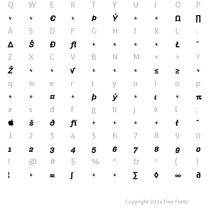 Character Map of HydraText-BlackItalicExpert Regular