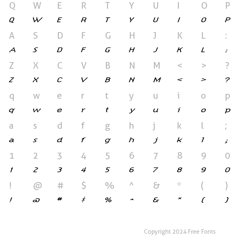 Character Map of HypeStyleExtended Italic