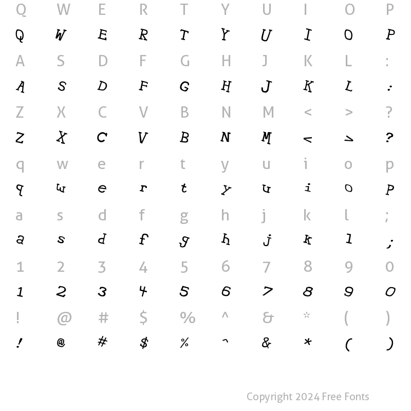 Character Map of Hypewriter Italic