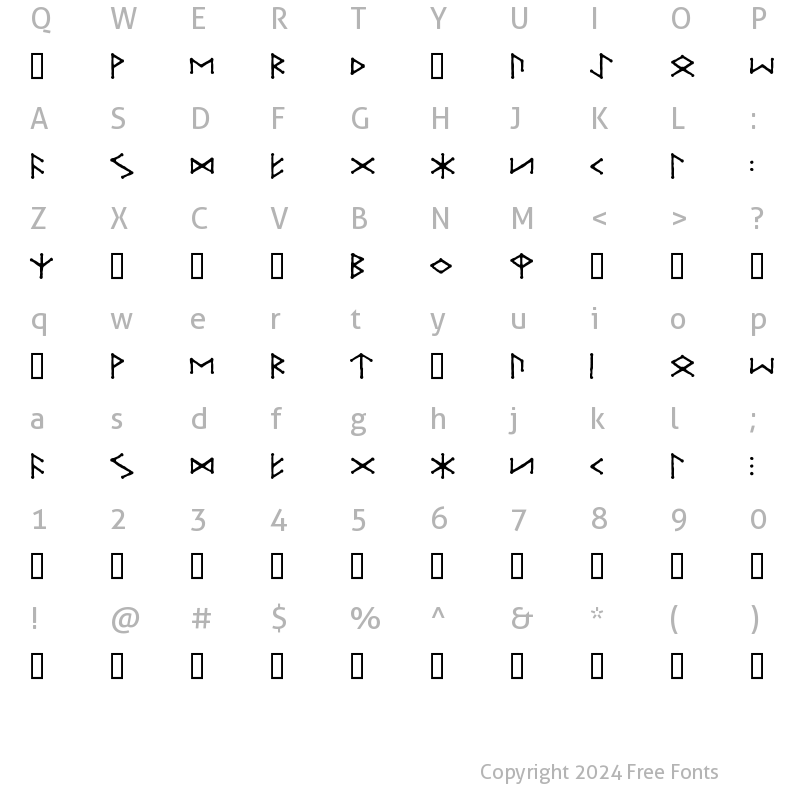 Character Map of Ice-egg Futhark Runes Regular