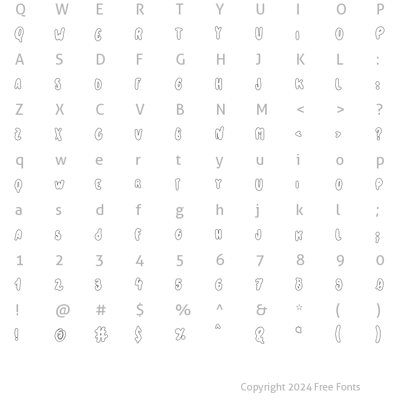 Character Map of Iceroll Outlined Regular