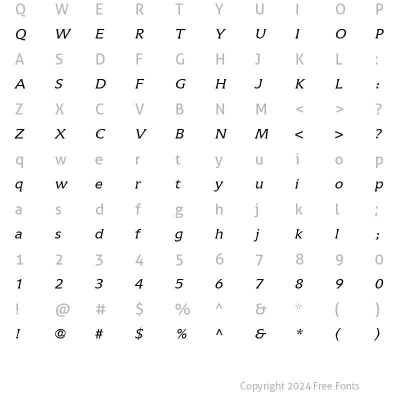 Character Map of Icone LT Regular Italic