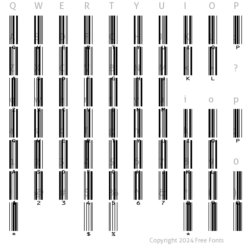 Character Map of IDAutomationHC39M Regular