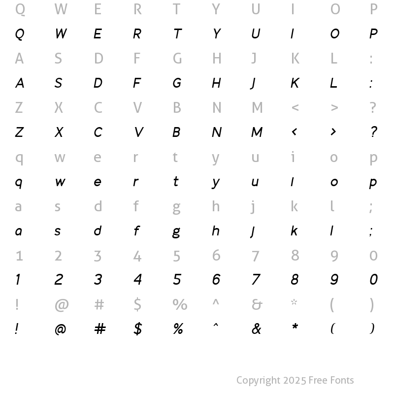 Character Map of IdentikalSans RegularItalic