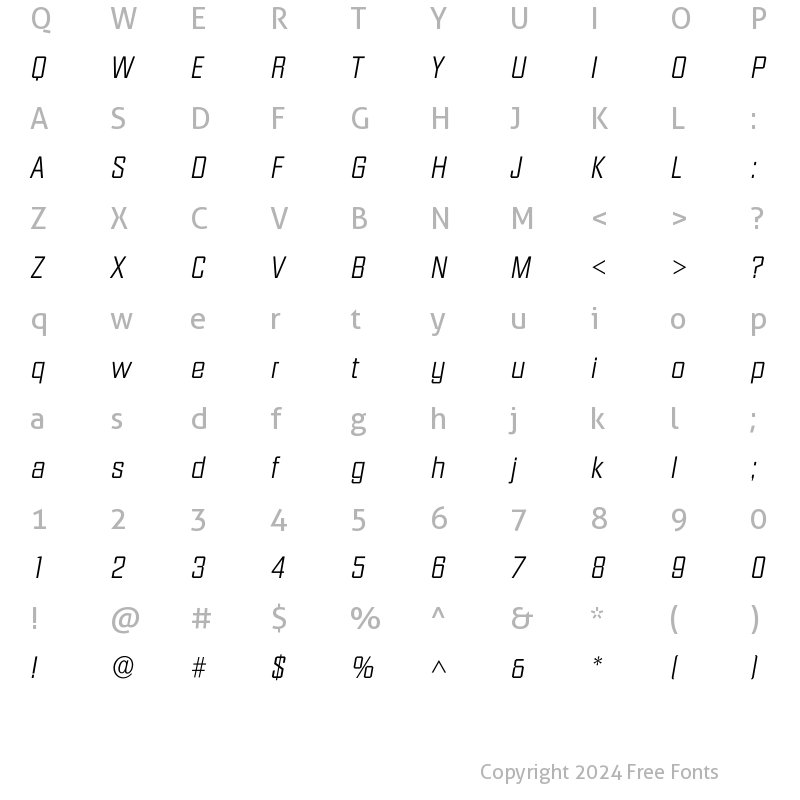 Character Map of Idiamante Light Regular