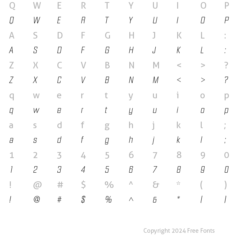 Character Map of Idiamante Xlight Regular