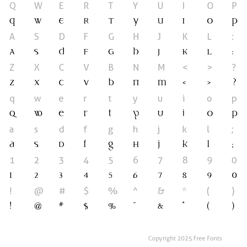 Character Map of IDIOSYNOPTIUM1.0 R Regular