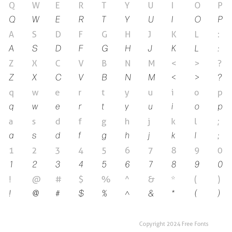 Character Map of Iformula Xlight Regular