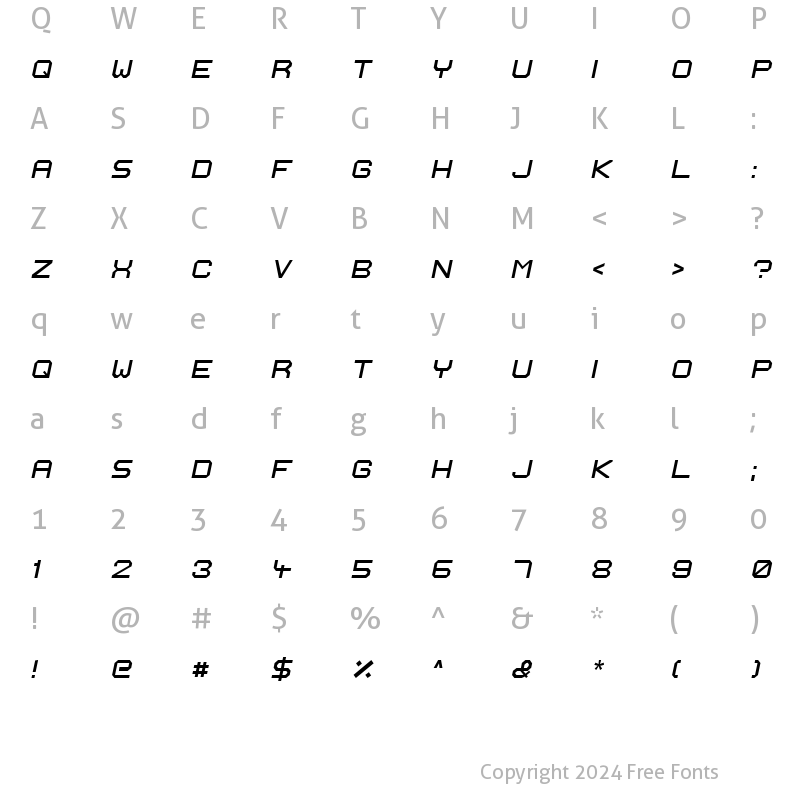 Character Map of Ignis et Glacies Extra Sharp Italic