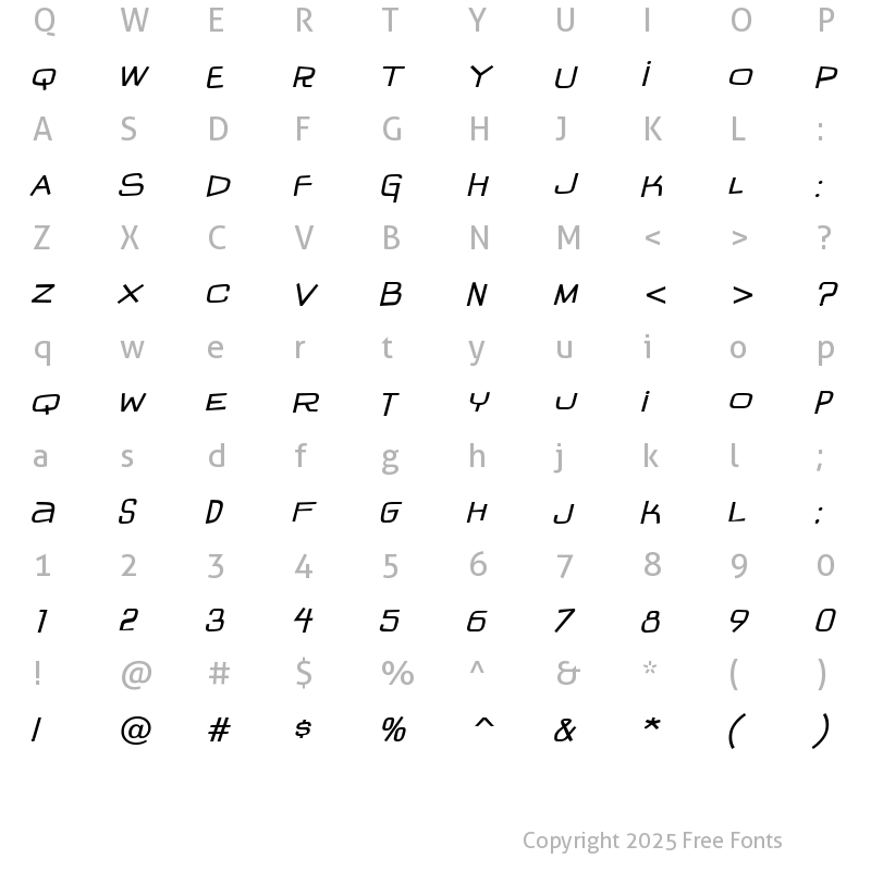 Character Map of IguanaLover BTN BoldOblique