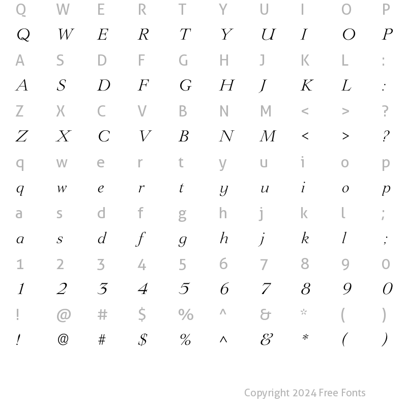 Character Map of Ilingwood Light Regular