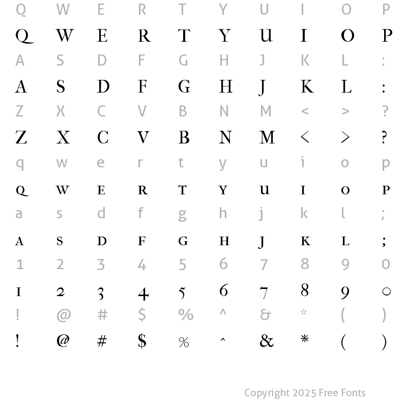 Character Map of IM FELL French Canon Bold