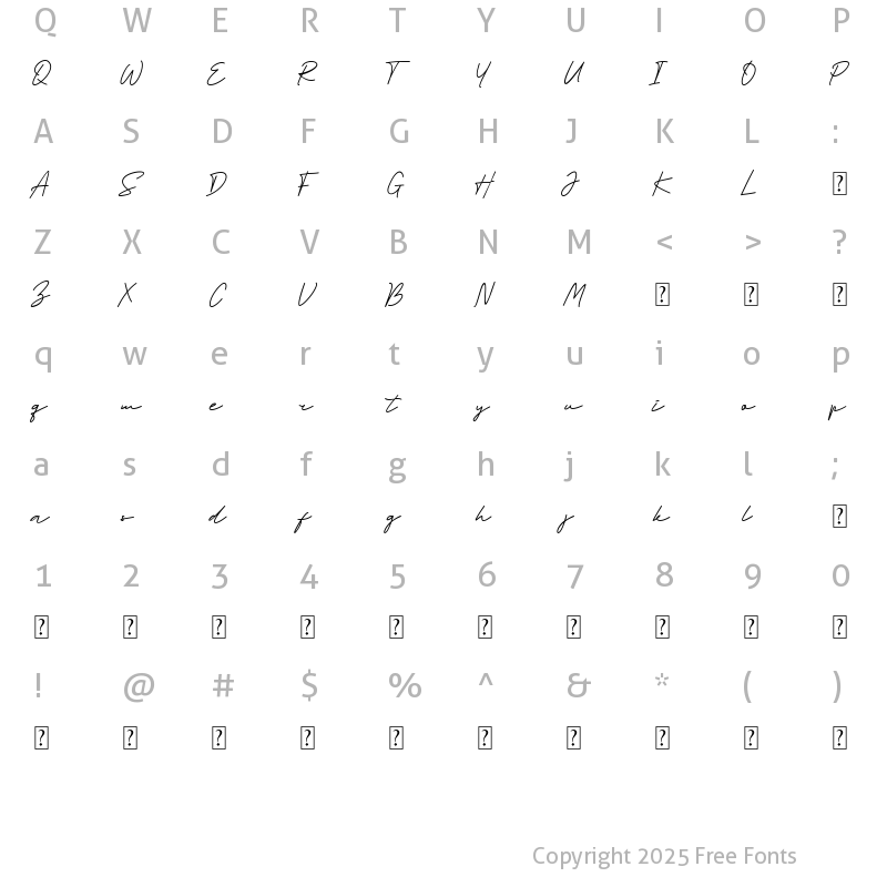 Character Map of Imam Sahirah Script Regular