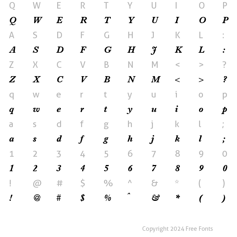 Character Map of Imminent BoldItalic