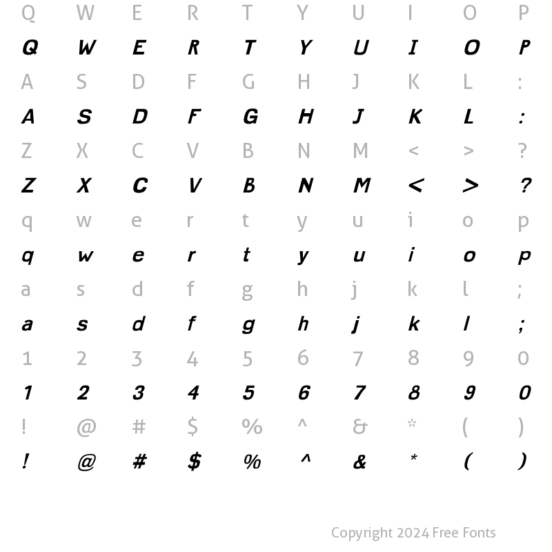 Character Map of Imperfect Bold Oblique