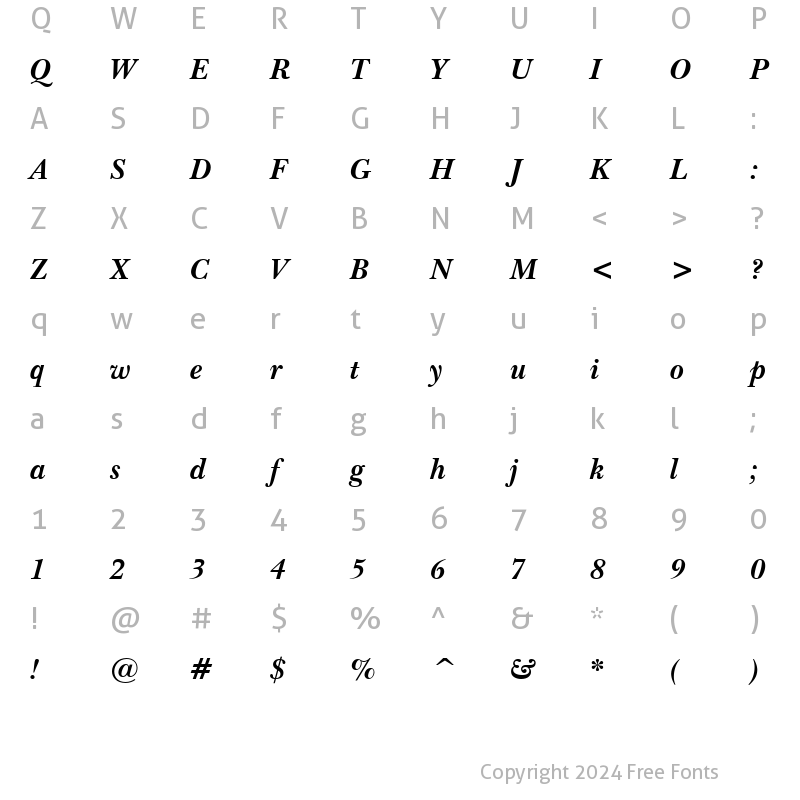 Character Map of Imperial Bold Italic