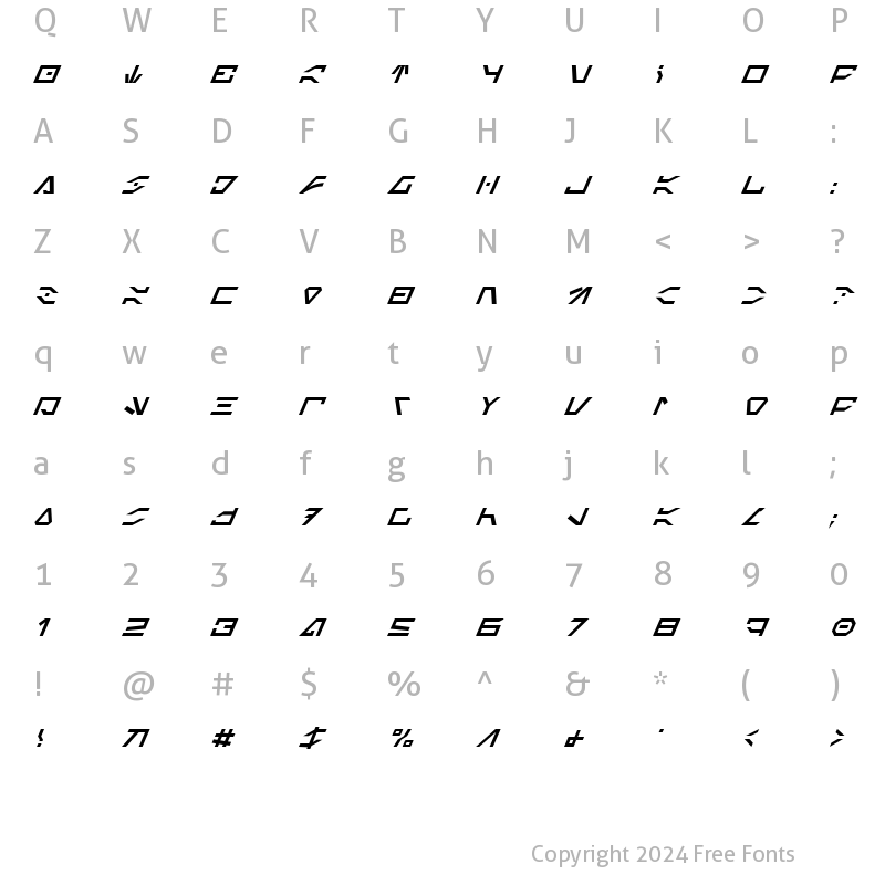 Character Map of Imperial Code Italic Italic