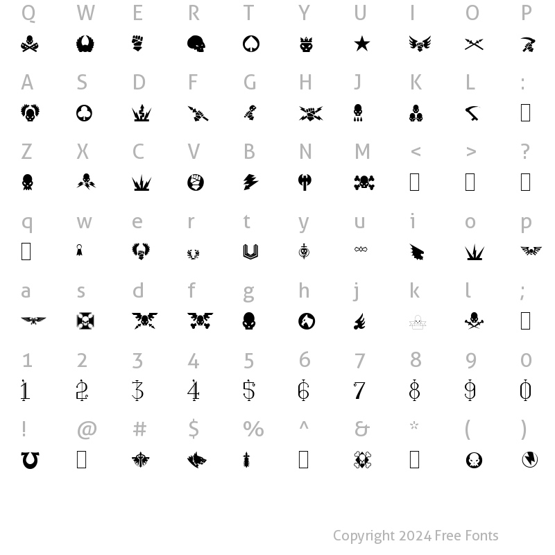 Character Map of Imperial Symbols Symbol