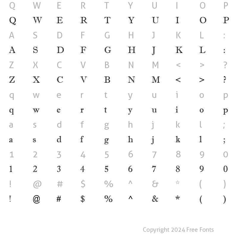 Character Map of Imprint MT Shadow Regular