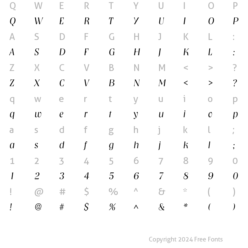 Character Map of Inashville Light Regular