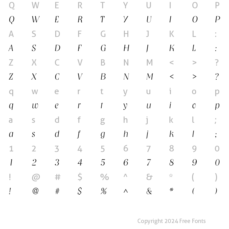 Character Map of Inashville Xlight Regular