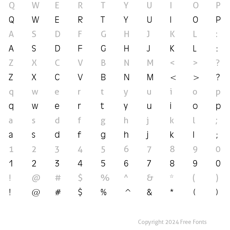 Character Map of Incised901 Lt BT Light