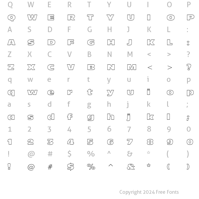 Character Map of Incised901 NdOul BT Regular