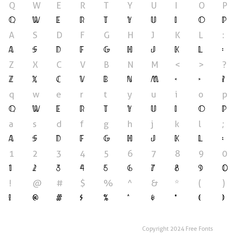 Character Map of Indentia Regular