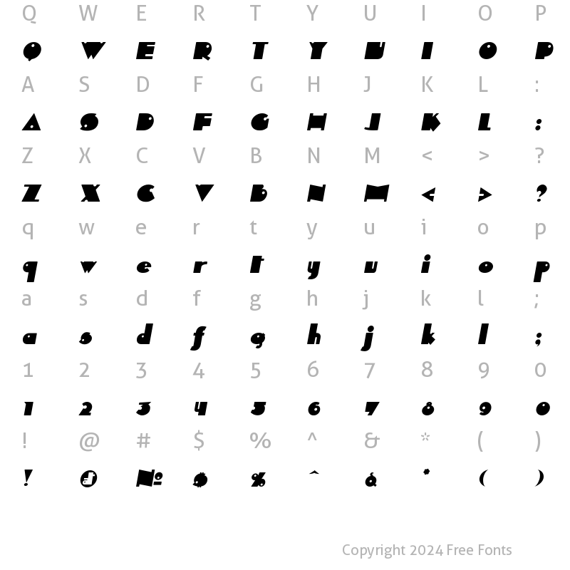 Character Map of Independant Italic