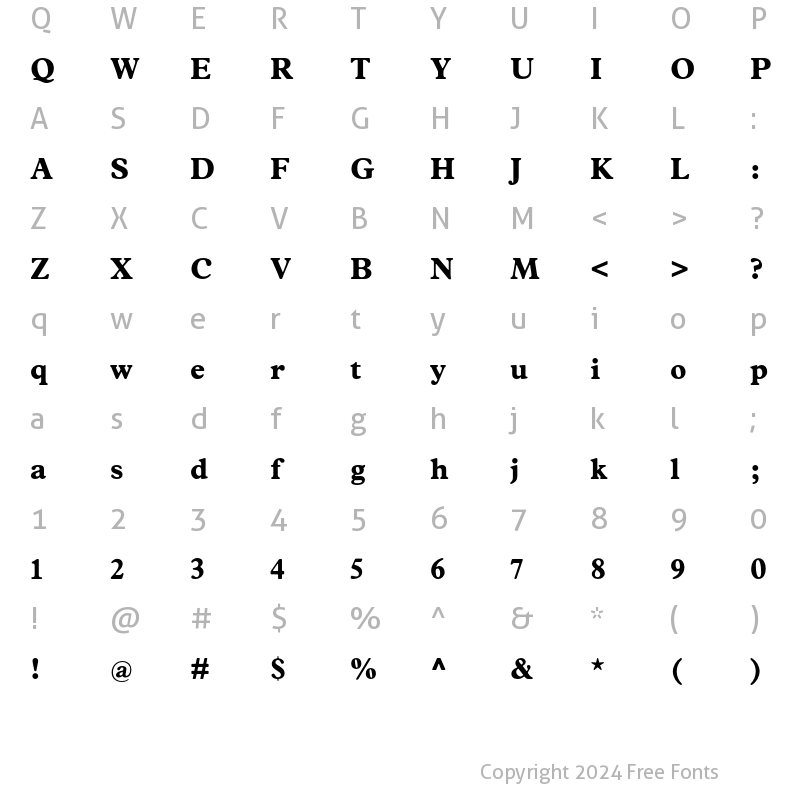 Character Map of Index Bold