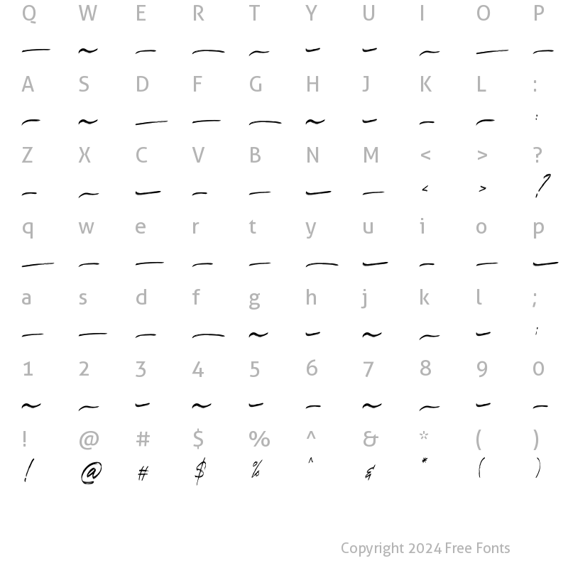 Character Map of Indobrush Swashes Swashes