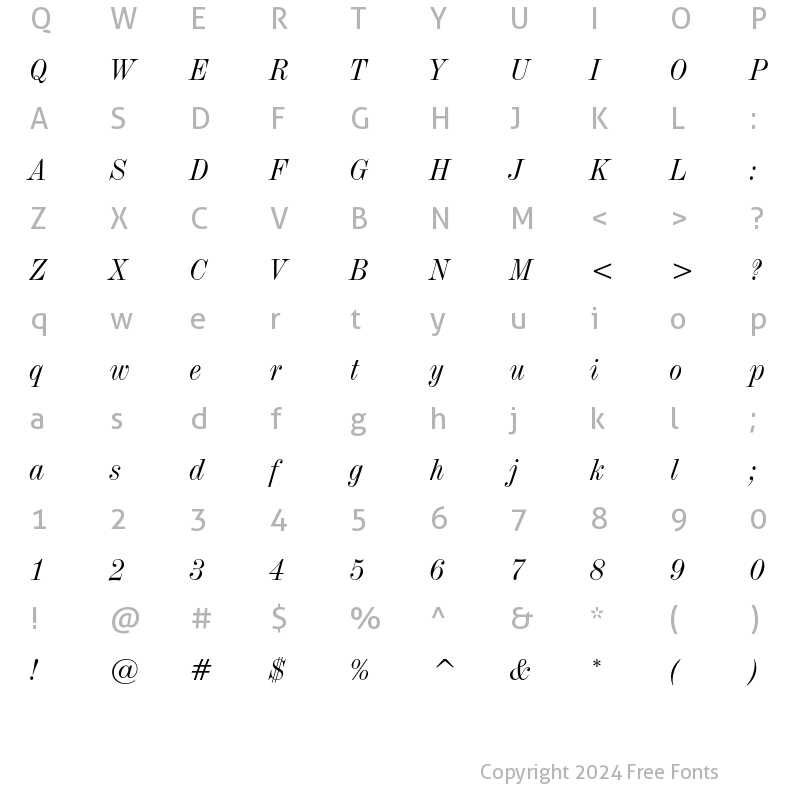 Character Map of Industrial 736 Italic