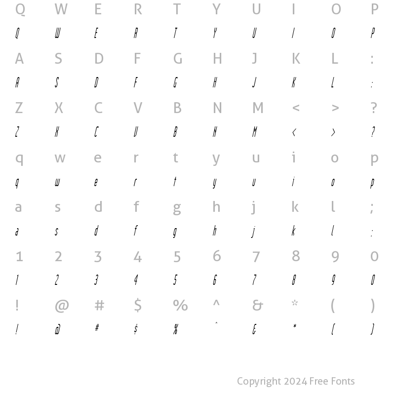 Character Map of IndustrialCondensed Oblique