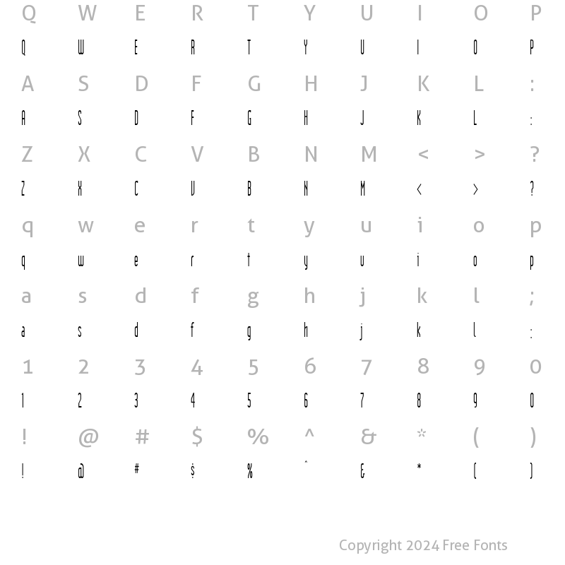 Character Map of IndustrialCondensed Regular