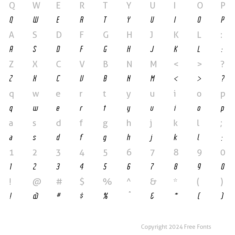 Character Map of IndustrialExtended Oblique