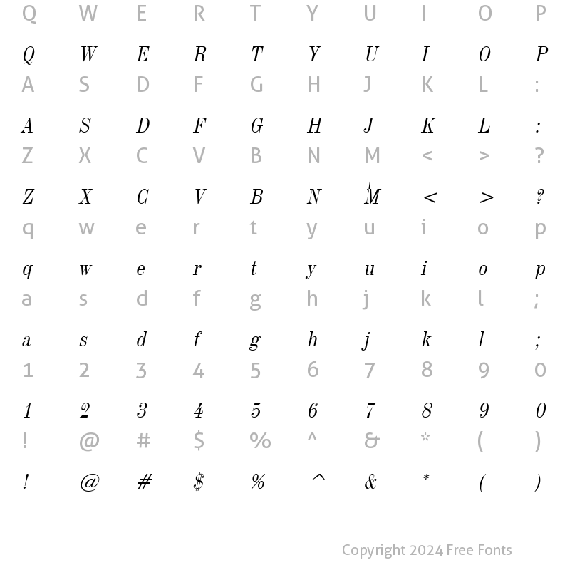 Character Map of Indy 17 Italic