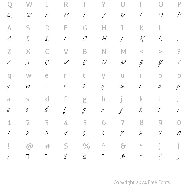 Character Map of Indy Italic LET Plain